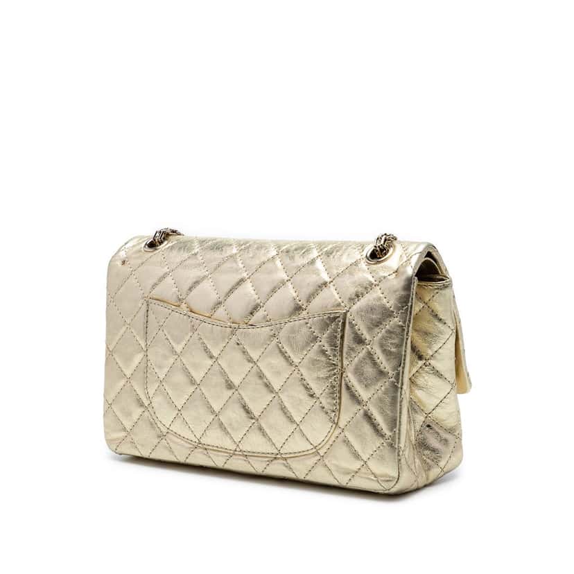 Chanel Quilted Metallic Aged Calfskin Reissue 2.55 Double Flap 226 Gold Leather Very good condition - Back View