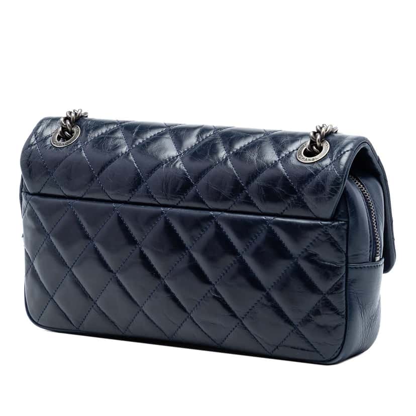 Chanel Medium Quilted Glazed Calfskin Duo Color Flap Blue Leather Very good condition - Back View