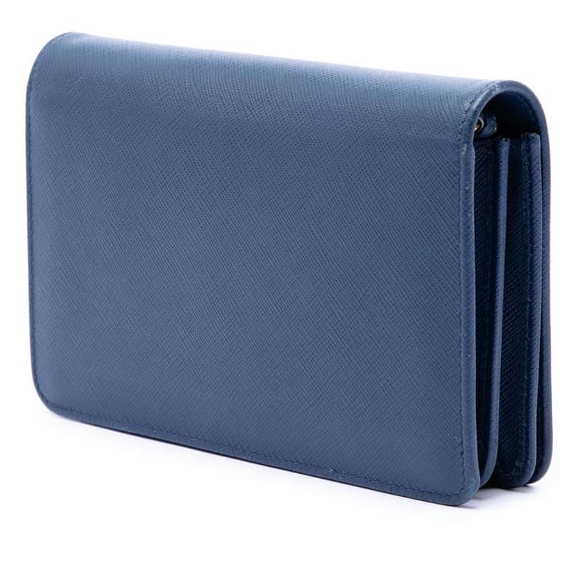 Prada Saffiano Lux Wallet on Chain Blue Leather Very good condition - Back View