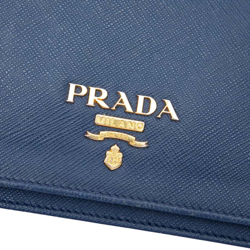 Prada Saffiano Lux Wallet on Chain Blue Leather Very good condition - Box View