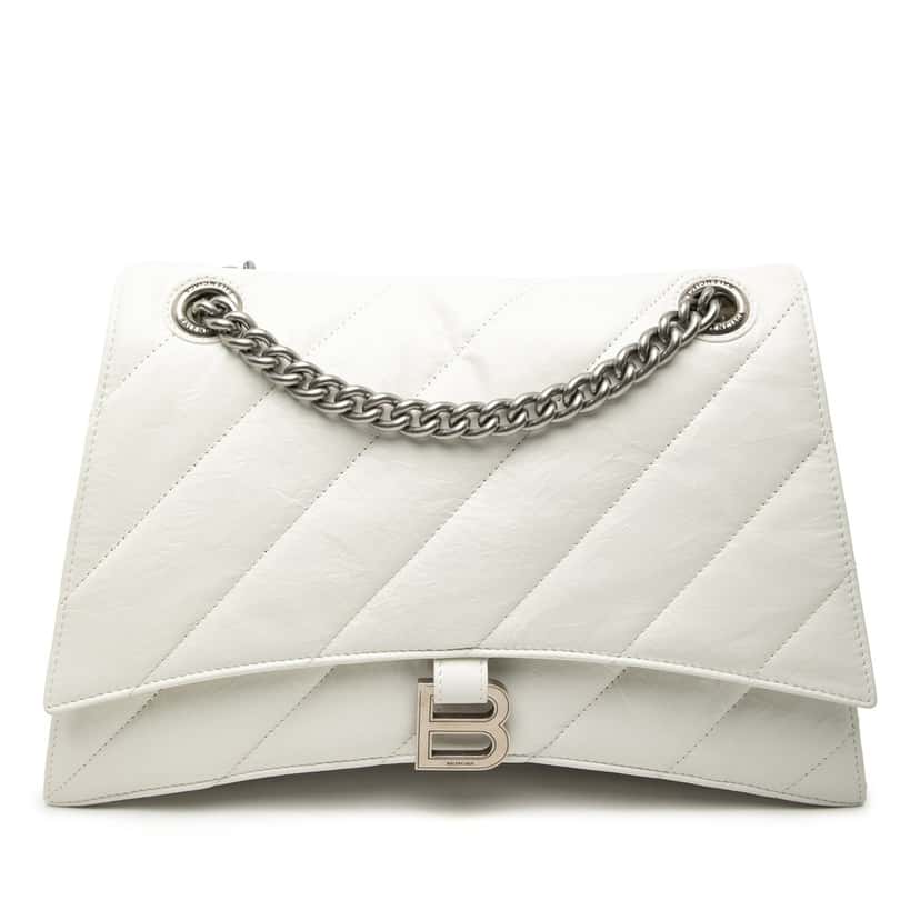 Balenciaga Medium Crushed Calfskin Chain Shoulder Bag White Leather Very good condition - Front View