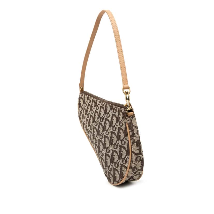 Dior Mini Diorissimo Canvas Saddle Pochette Brown Very good condition - Back View