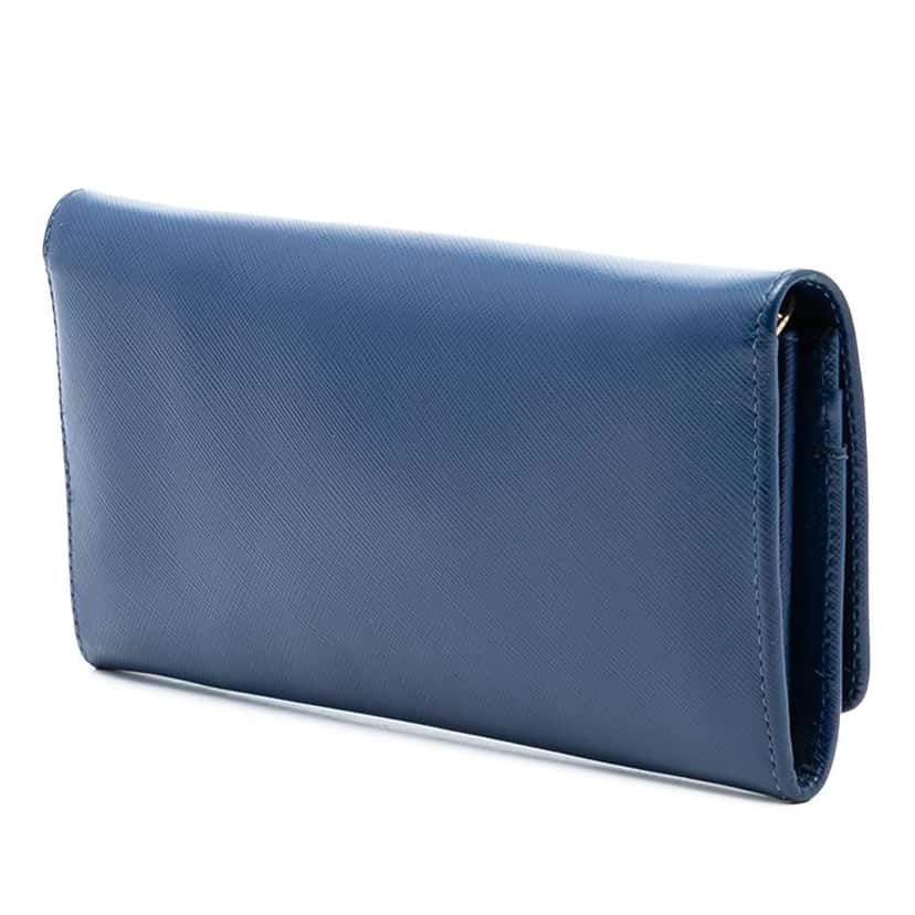 Prada Saffiano Wallet On Chain Blue Leather Very good condition - Back View