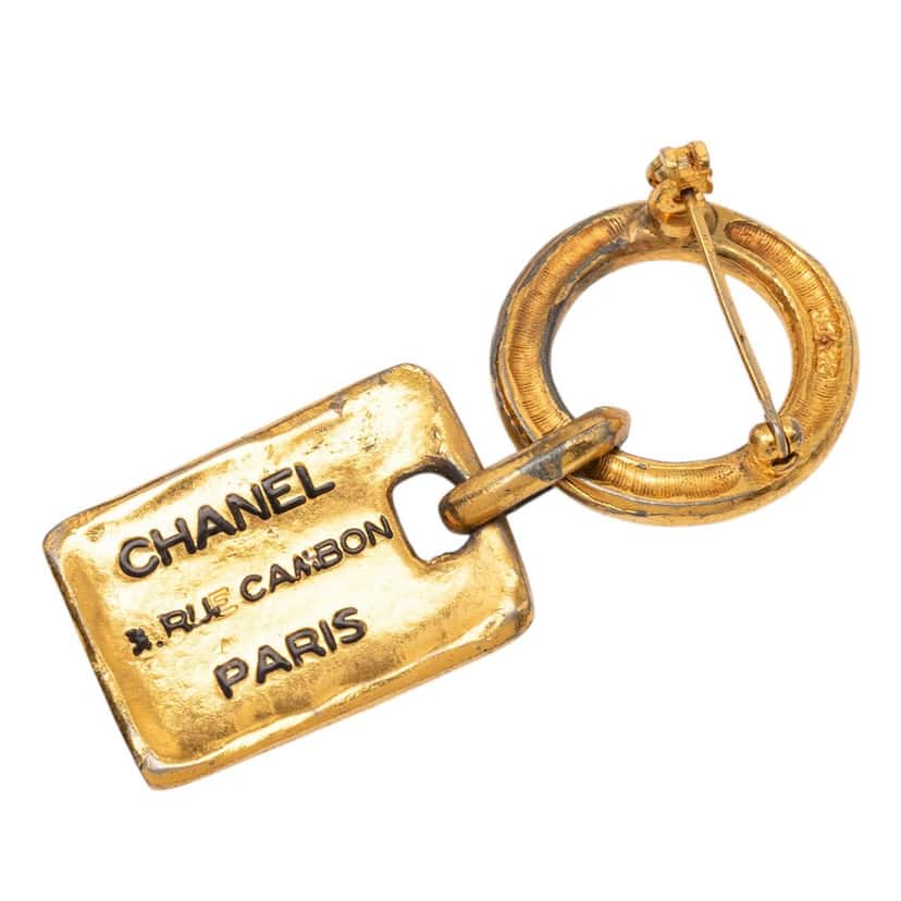 Chanel Gold Plated Rue Cambon Tag Brooch Gold Metal Very good condition - Back View