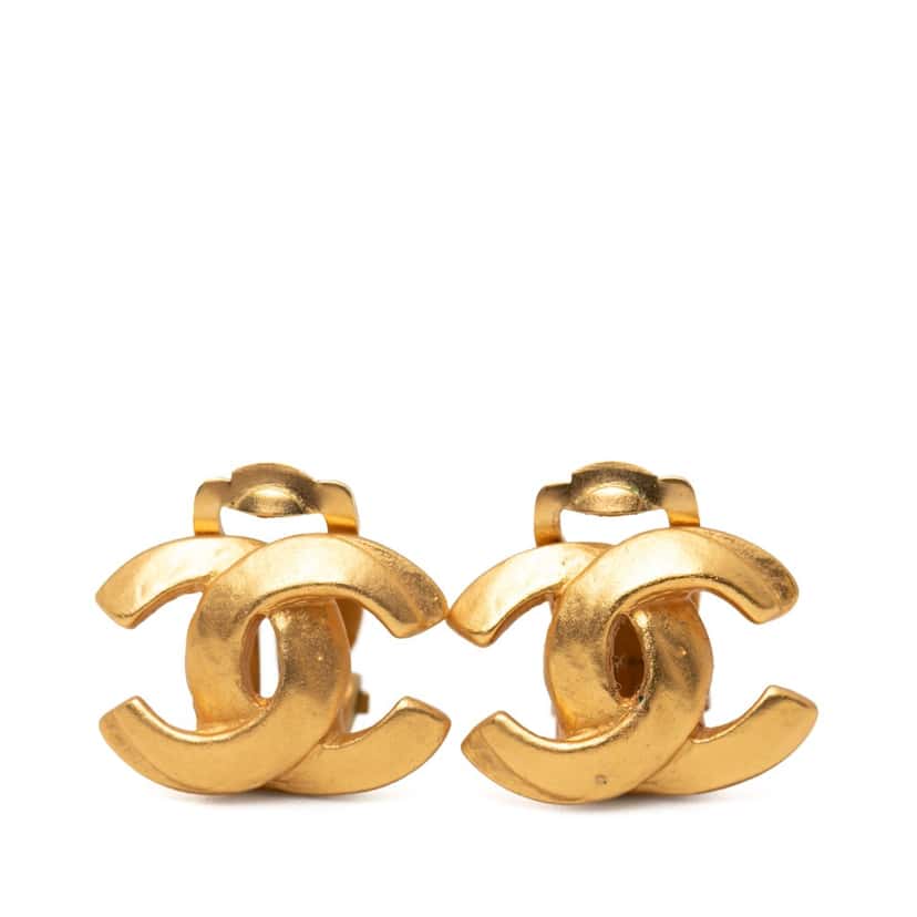 Chanel Gold Plated CC Clip On Earrings Gold Metal Very good condition - Front View