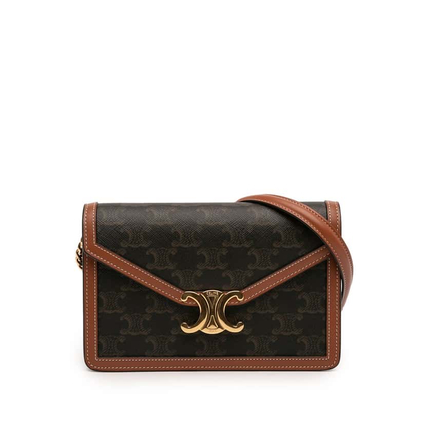 Celine Triomphe Coated Canvas Margo Wallet on Chain Brown Very good condition - Front View