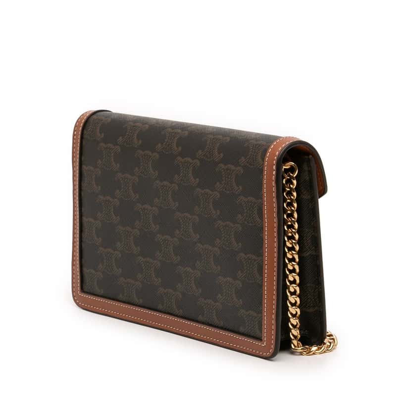 Celine Triomphe Coated Canvas Margo Wallet on Chain Brown Very good condition - Back View
