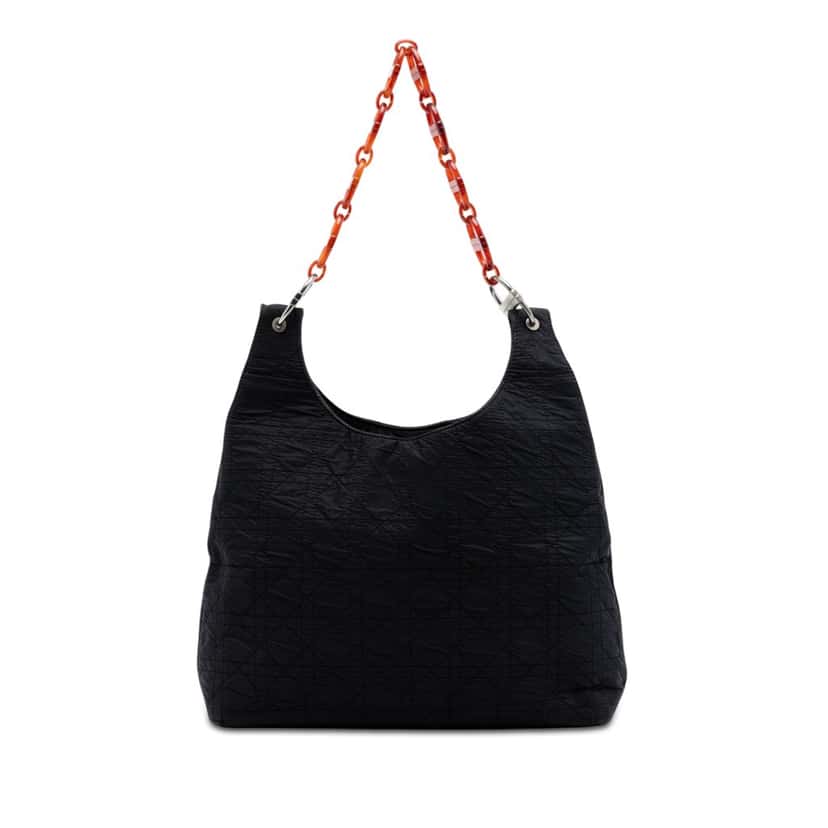 Dior Nylon Cannage Tortoise Shell Chain Tote Black Very good condition - Front View