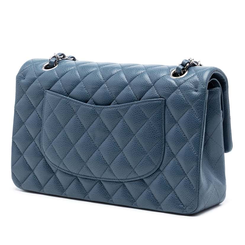Chanel Medium Classic Caviar Double Flap Blue Leather Very good condition - Back View