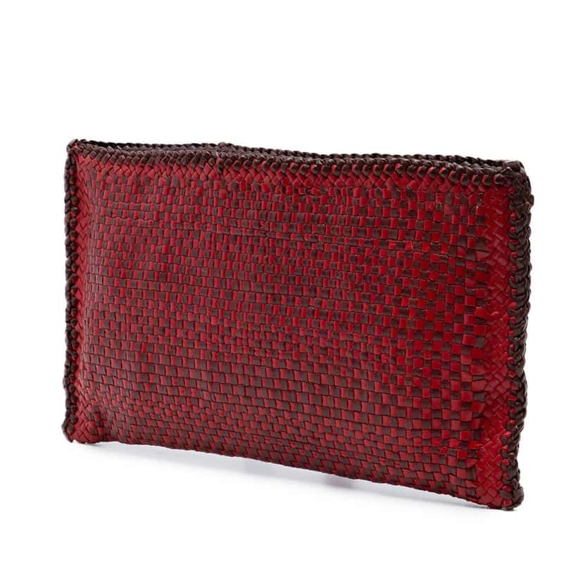 Prada Woven Goatskin Madras Zip Clutch Red Leather Very good condition - Back View
