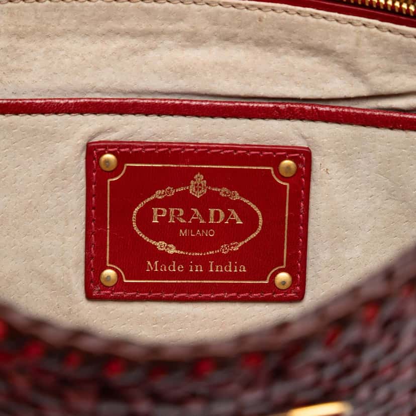Prada Woven Goatskin Madras Zip Clutch Red Leather Very good condition - Box View