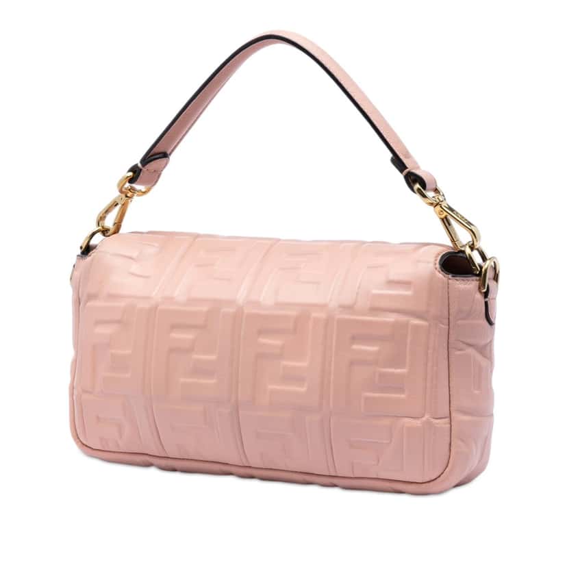 Fendi Zucca Embossed Leather Baguette Satchel Pink Leather Very good condition - Back View