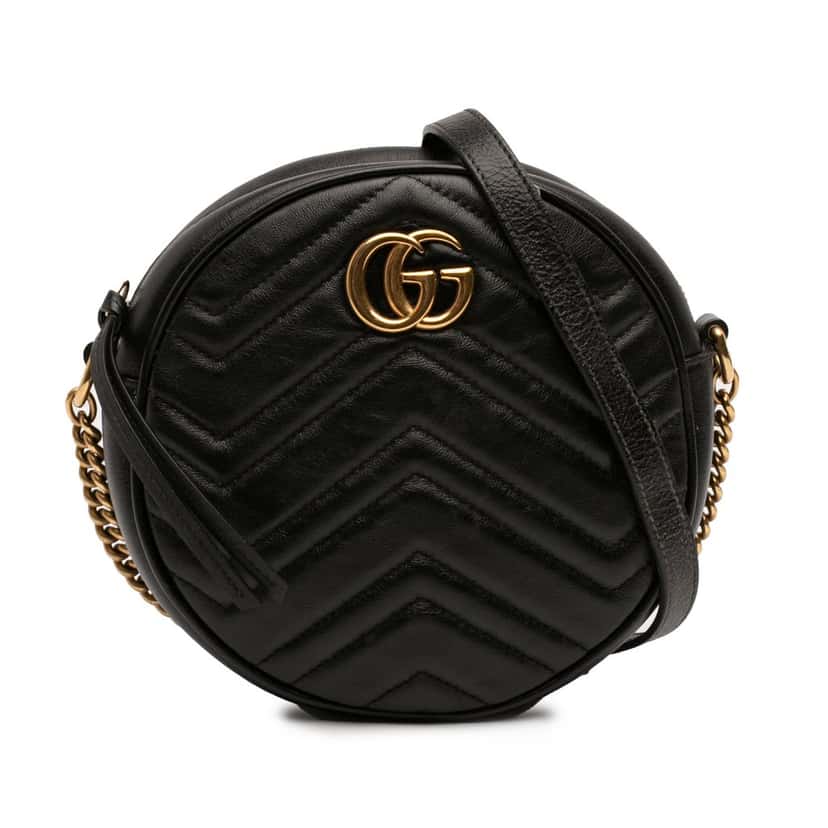 Gucci Mini GG Marmont Matelasse Leather Round Crossbody Black Leather Very good condition - Front View