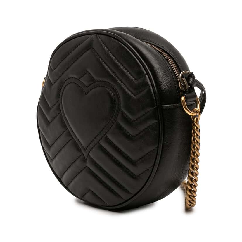 Gucci Mini GG Marmont Matelasse Leather Round Crossbody Black Leather Very good condition - Back View