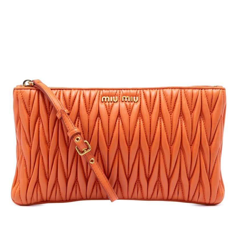 Miu Miu Matelasse Nappa Clutch Orange Leather Very good condition - Front View