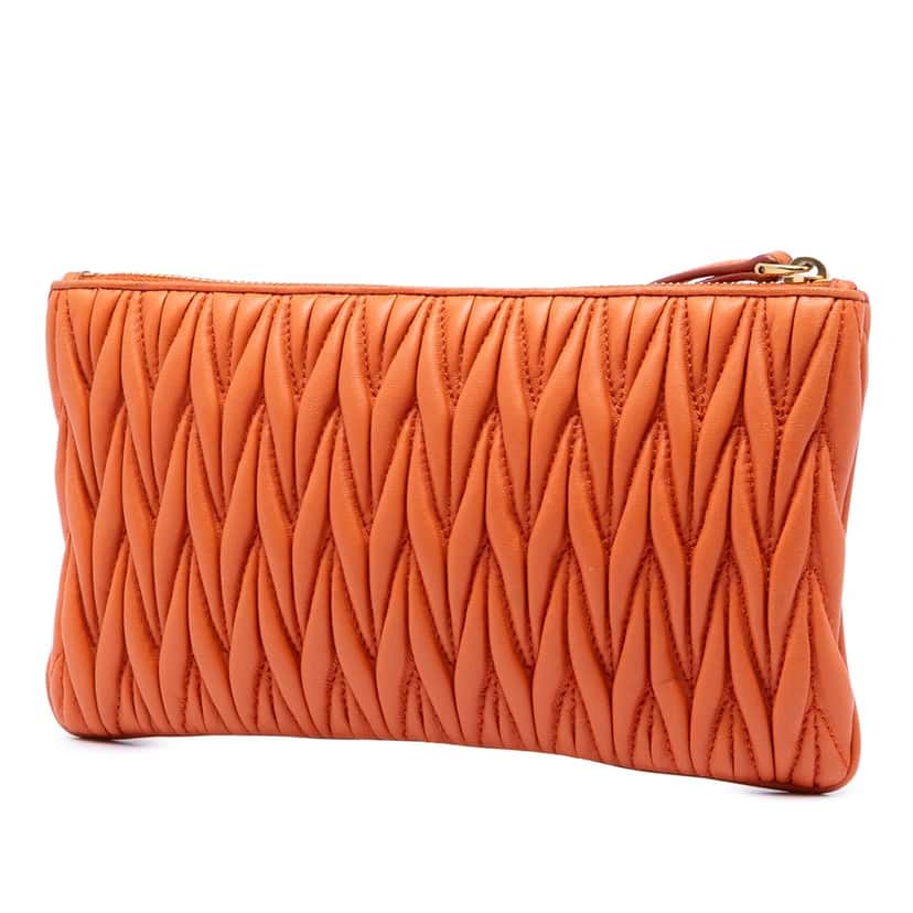 Miu Miu Matelasse Nappa Clutch Orange Leather Very good condition - Back View