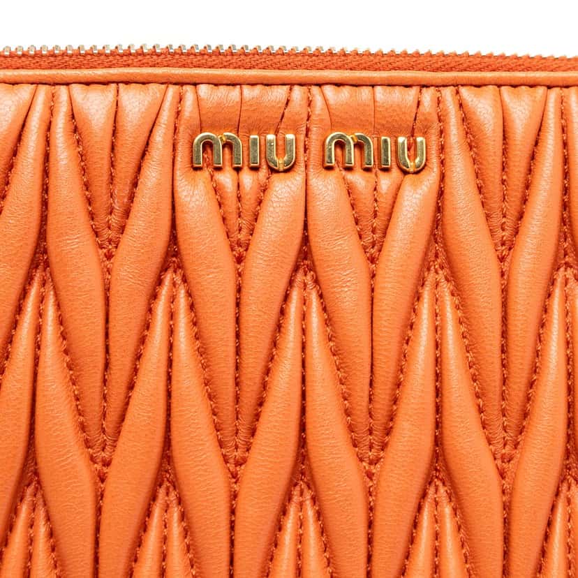 Miu Miu Matelasse Nappa Clutch Orange Leather Very good condition - Box View