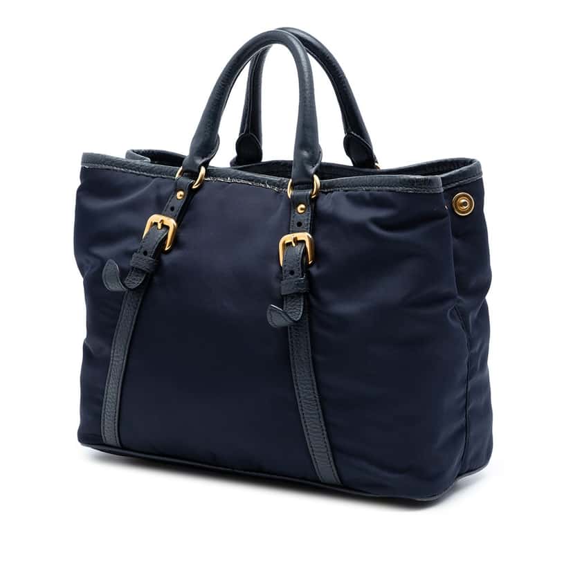Prada Vitello Daino Trimmed Tessuto Satchel Blue Very good condition - Back View