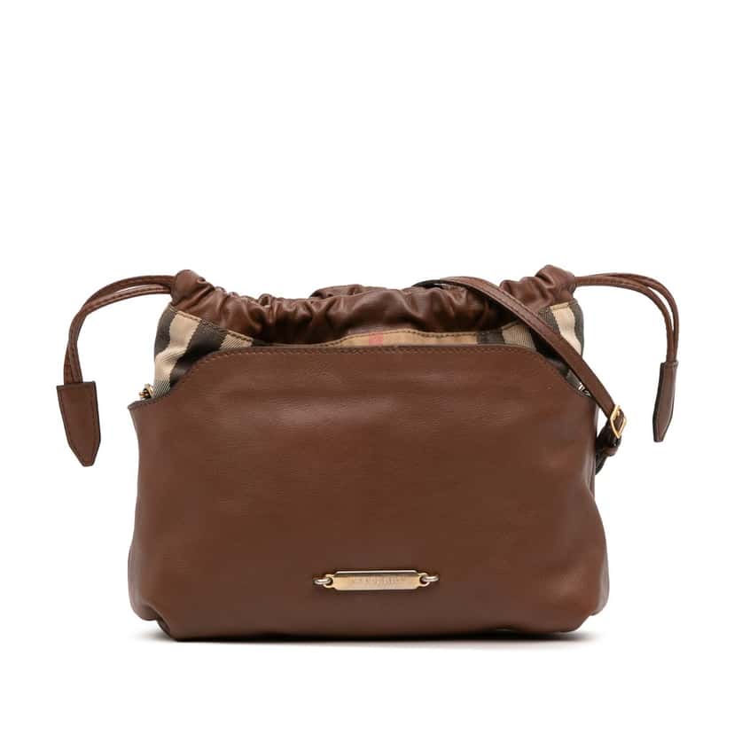 Burberry House Check Canvas and Calfskin Little Crush Crossbody Brown Leather Very good condition - Front View