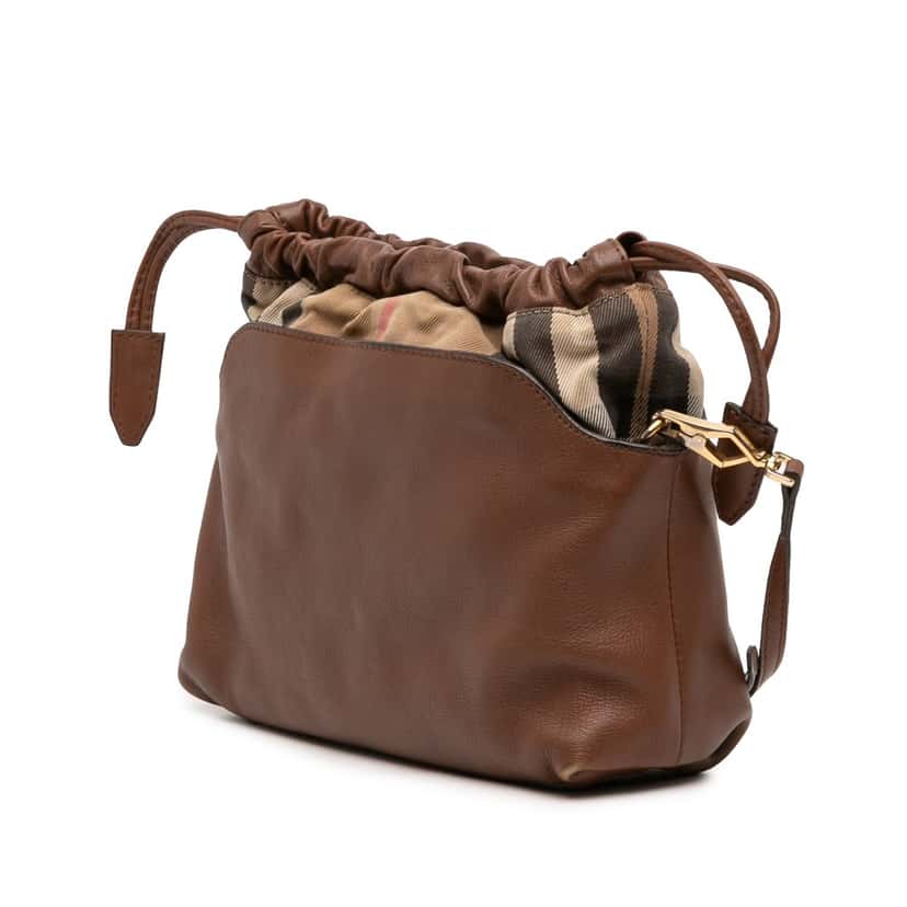 Burberry House Check Canvas and Calfskin Little Crush Crossbody Brown Leather Very good condition - Back View