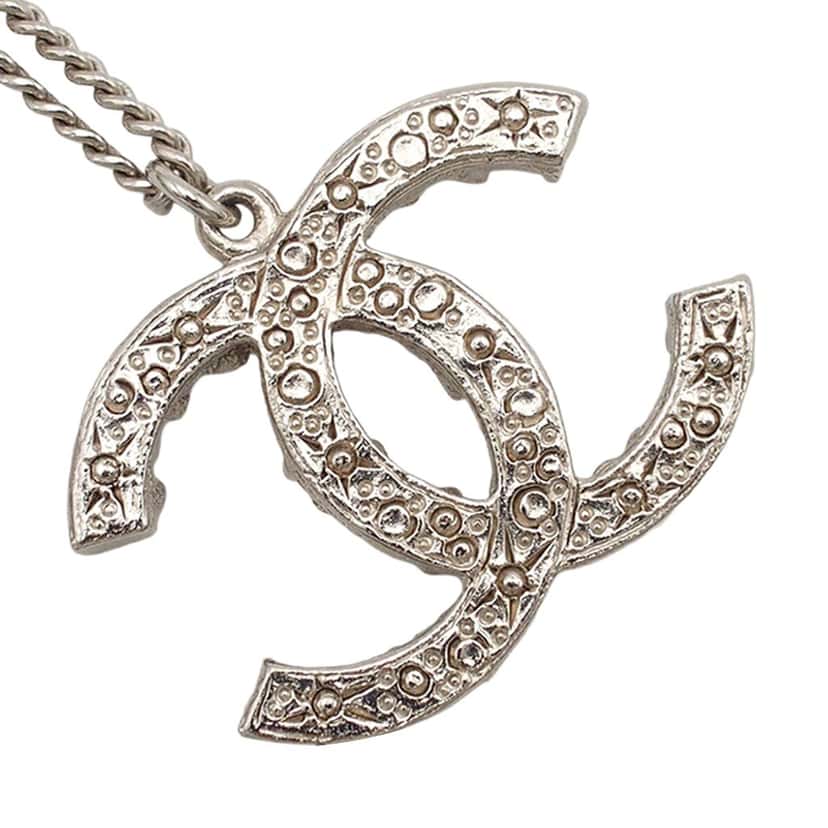 Chanel CC Brass and Strass Pendant Necklace Silver Metal Very good condition - Inside View