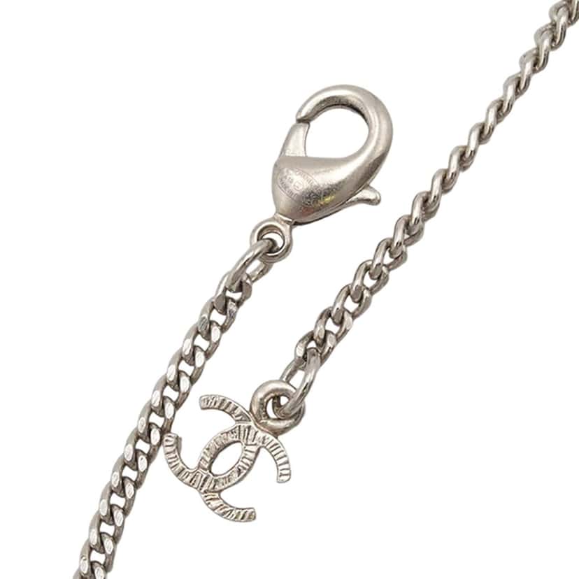 Chanel CC Brass and Strass Pendant Necklace Silver Metal Very good condition - Box View