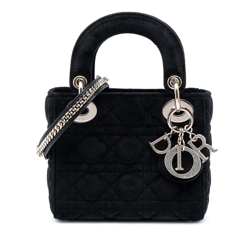 Dior Mini Velvet Cannage Lady Dior Black Very good condition - Front View