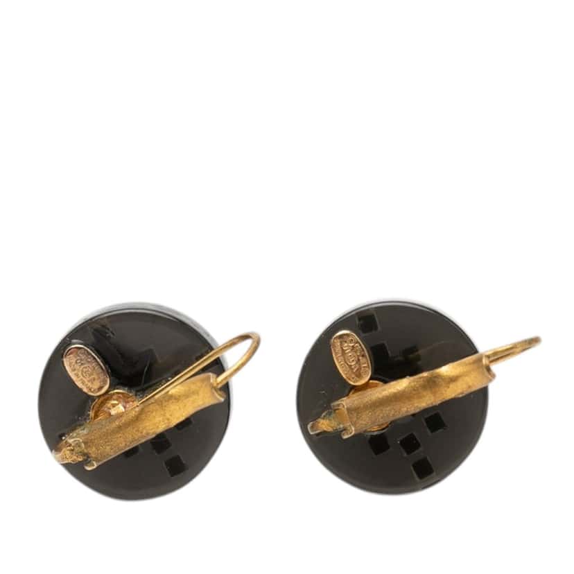 Chanel CC Enamel Gold Plated Round Lever Back Earrings Black Very good condition - Back View