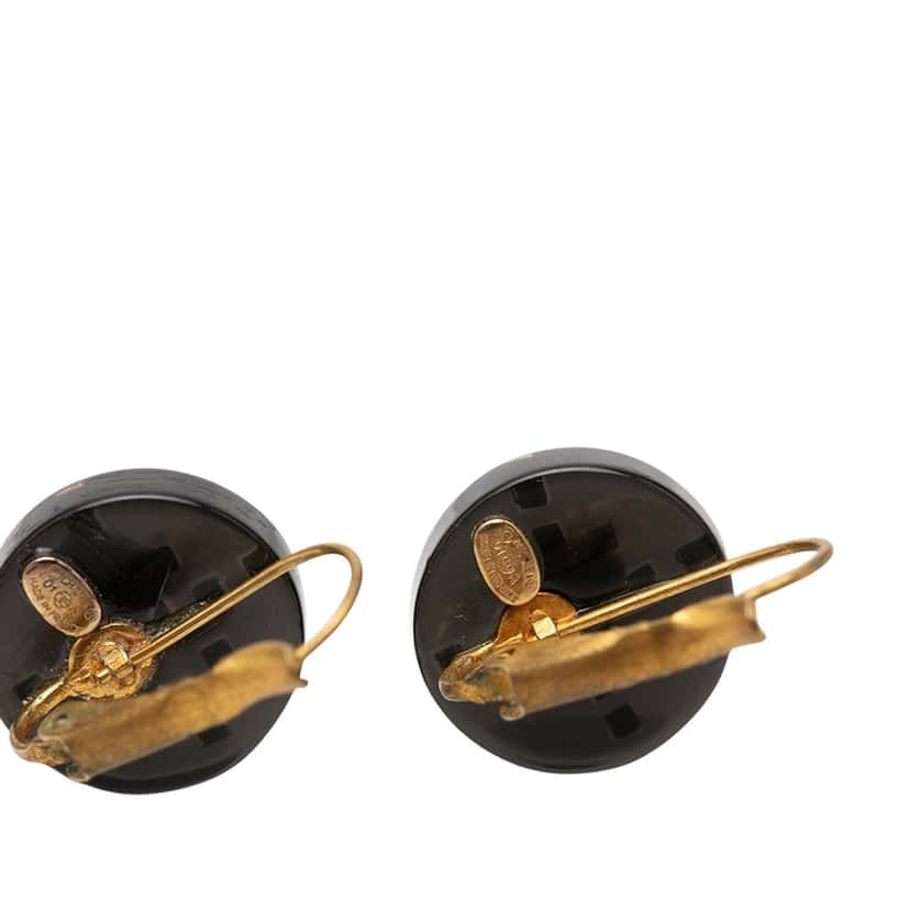 Chanel CC Enamel Gold Plated Round Lever Back Earrings Black Very good condition - Inside View