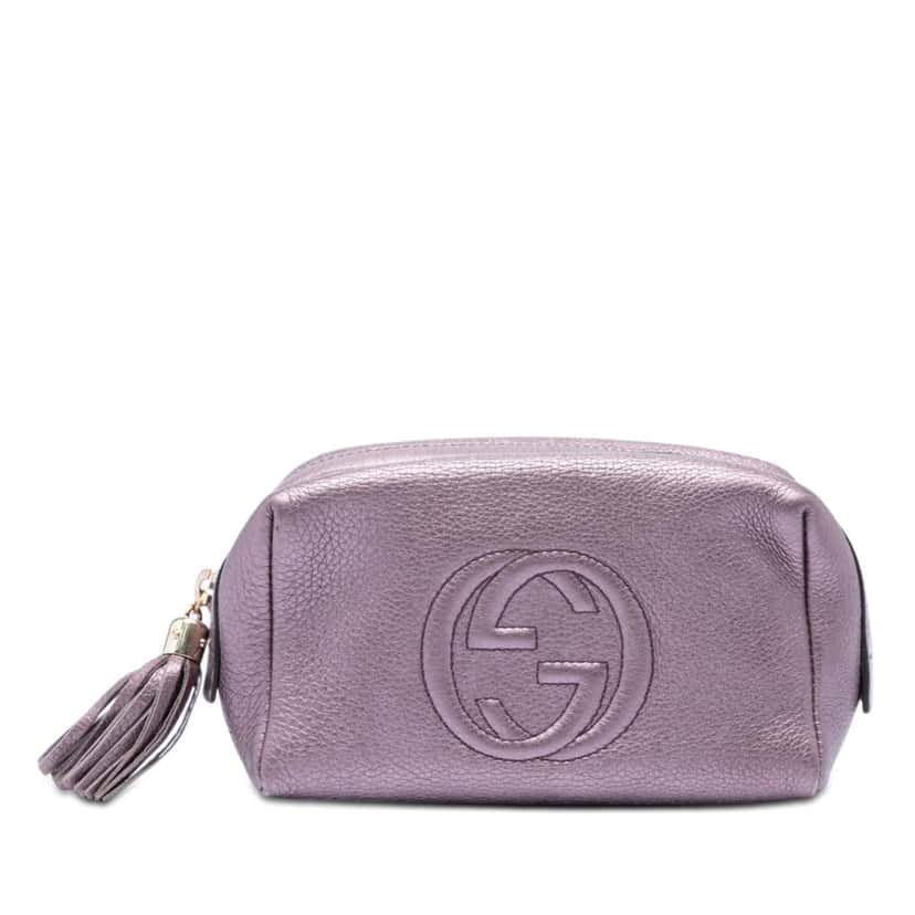 Gucci Metallic Leather Soho Cosmetic Pouch Purple Leather Very good condition - Front View