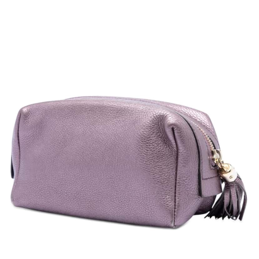Gucci Metallic Leather Soho Cosmetic Pouch Purple Leather Very good condition - Back View