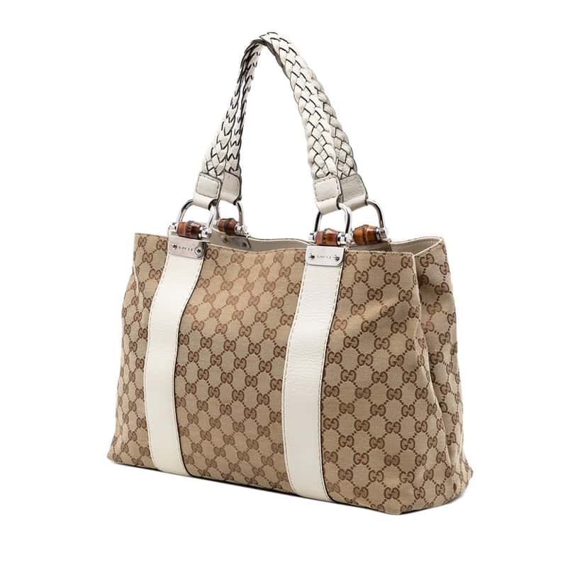 Gucci Medium GG Canvas Bamboo Libeccio Tote Beige Very good condition - Back View
