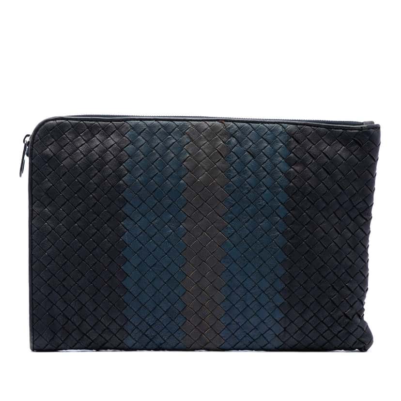 Bottega Veneta Tricolor Nappa Intrecciato Clutch Black Leather Very good condition - Front View