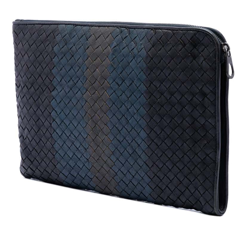 Bottega Veneta Tricolor Nappa Intrecciato Clutch Black Leather Very good condition - Back View