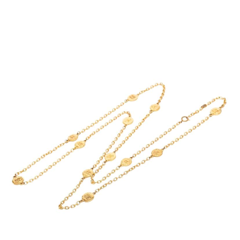 Chanel CC Gold Plated Medallion Station Necklace