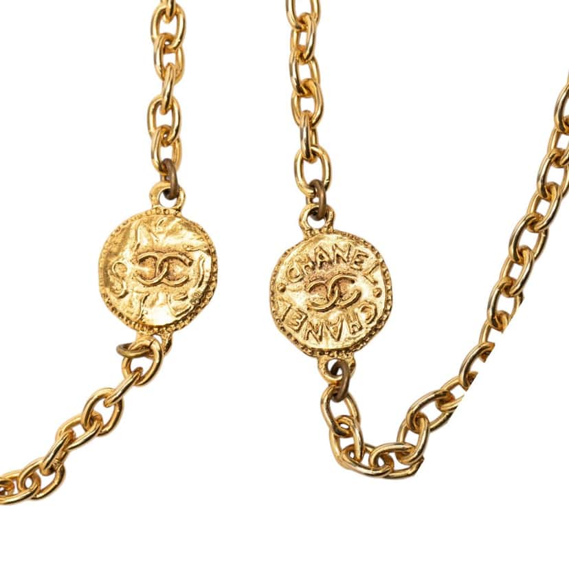 Chanel CC Gold Plated Medallion Station Necklace Gold Metal Very good condition - Back View