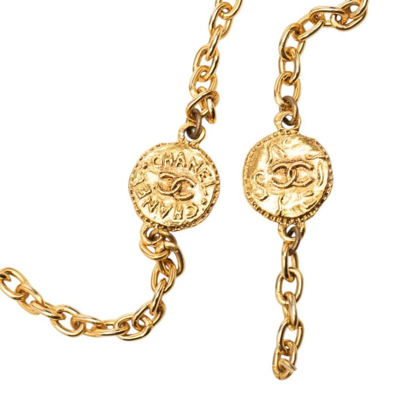 Chanel CC Gold Plated Medallion Station Necklace Gold Metal Very good condition - Inside View