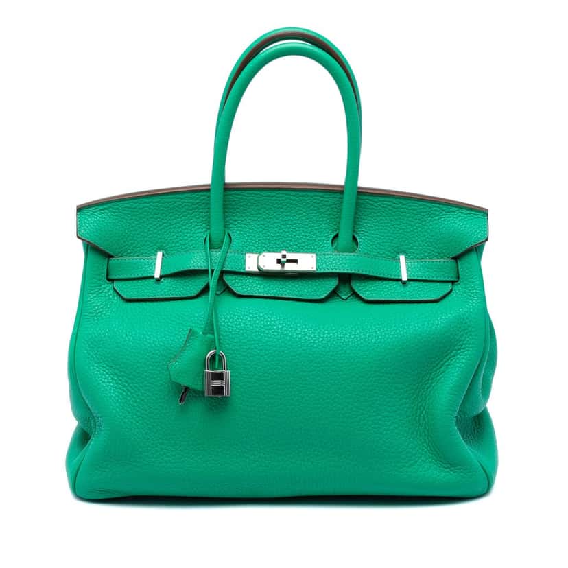 Hermès Clemence Birkin Retourne 35 Green Leather Very good condition - Front View