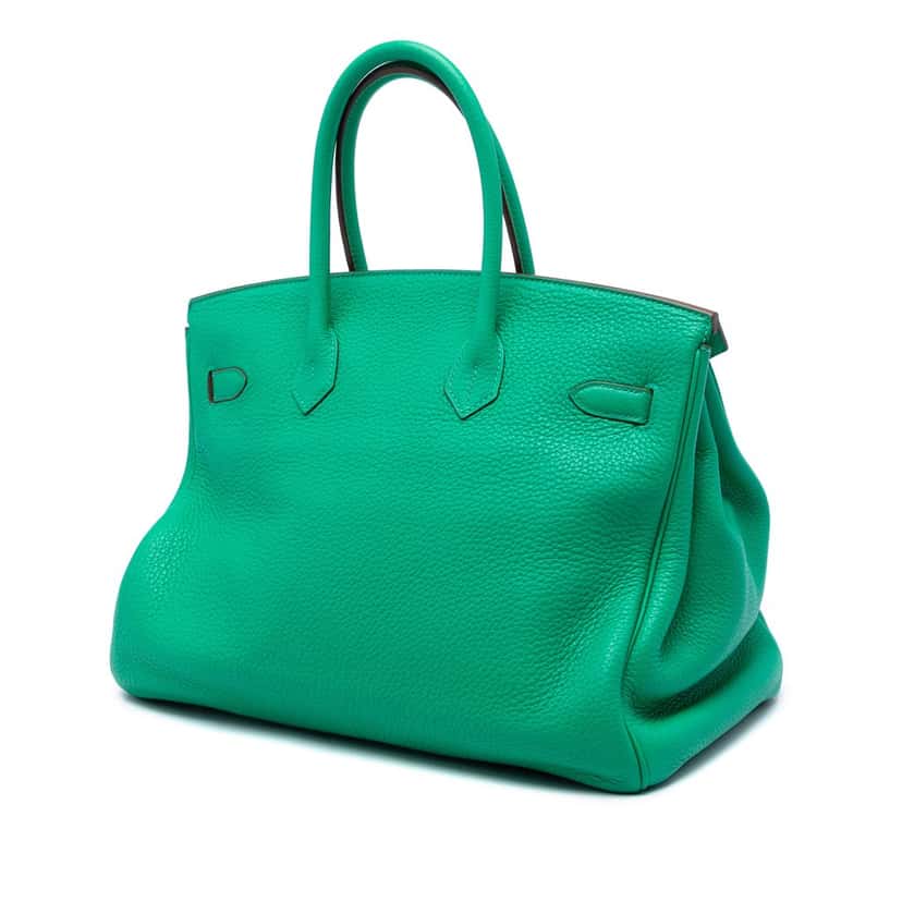 Hermès Clemence Birkin Retourne 35 Green Leather Very good condition - Back View