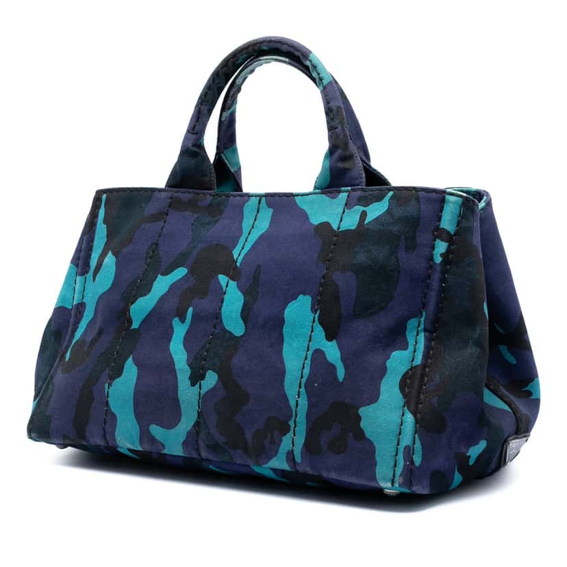 Prada Canvas Canapa Logo Camouflage Satchel Blue Very good condition - Back View