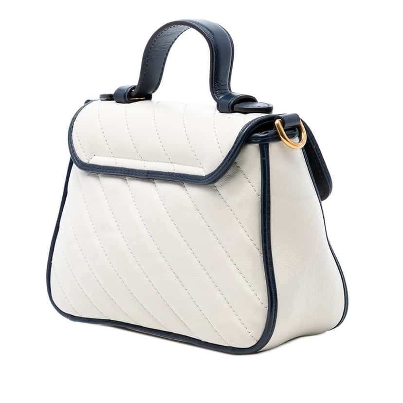 Gucci Mini GG Marmont Matelasse Diagonal Leather Torchon Top Handle Bag White Leather Good condition - Back View