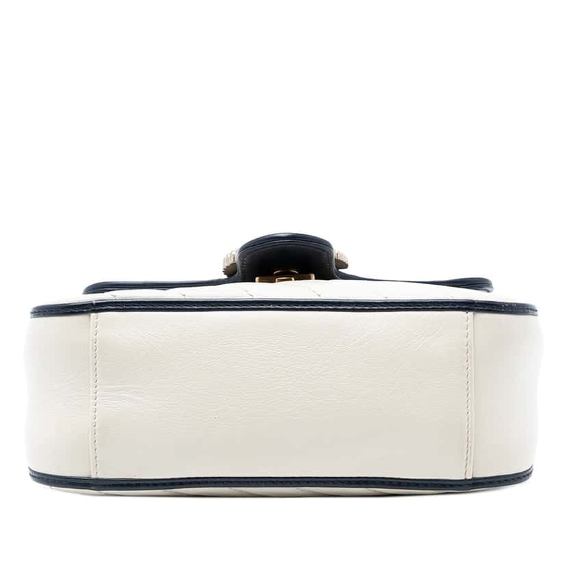 Gucci Mini GG Marmont Matelasse Diagonal Leather Torchon Top Handle Bag White Leather Good condition - Inside View