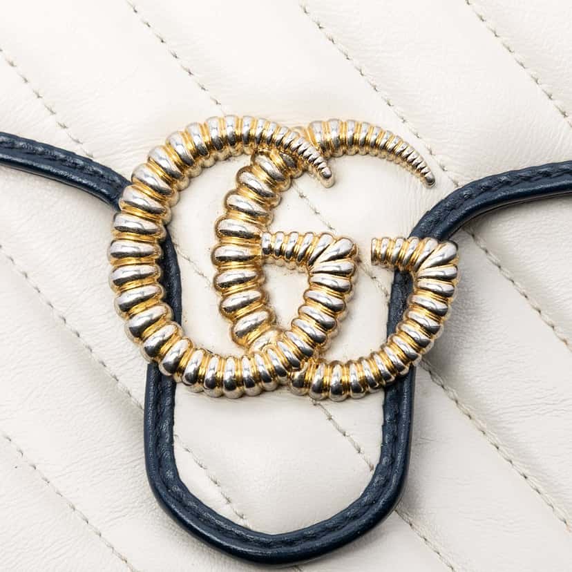 Gucci Mini GG Marmont Matelasse Diagonal Leather Torchon Top Handle Bag White Leather Good condition - Box View