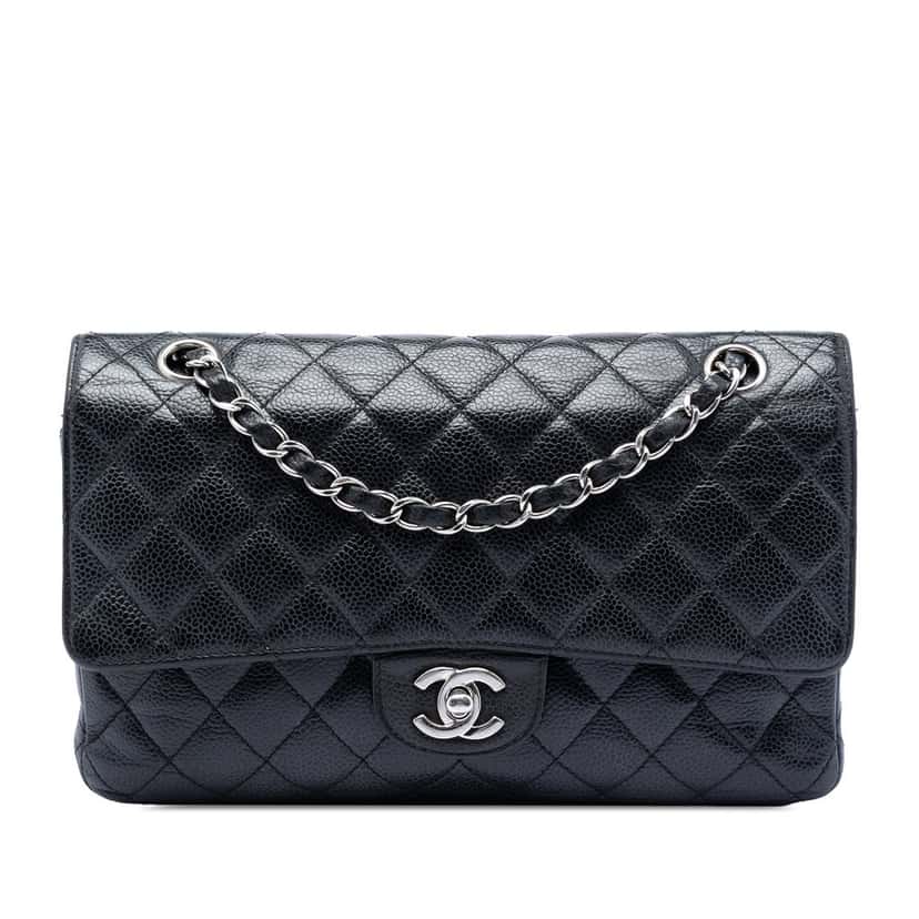 Chanel Medium Classic Caviar Double Flap Black Leather Very good condition - Front View