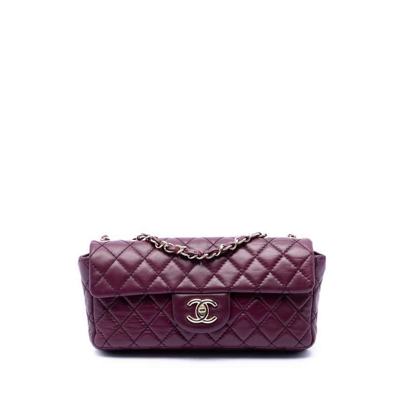 Chanel Classic Lambskin East West Single Flap Purple Leather Very good condition - Front View