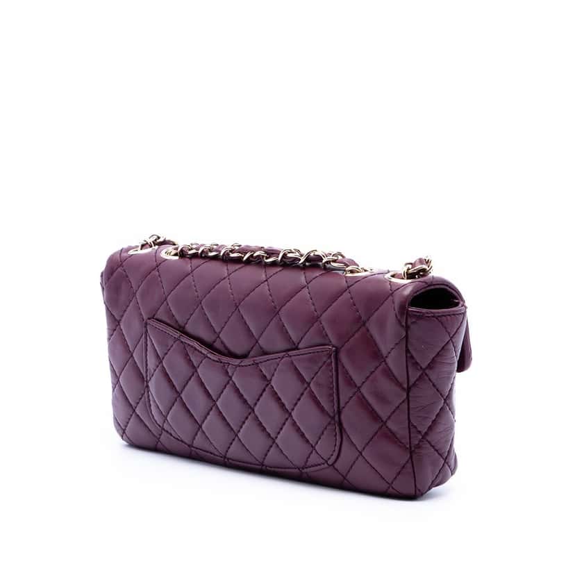 Chanel Classic Lambskin East West Single Flap Purple Leather Very good condition - Back View