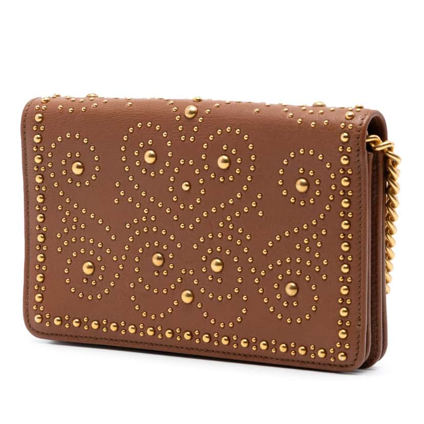 Miu Miu Studded Goatskin Madras Lux Wallet On Chain Brown Leather Very good condition - Back View