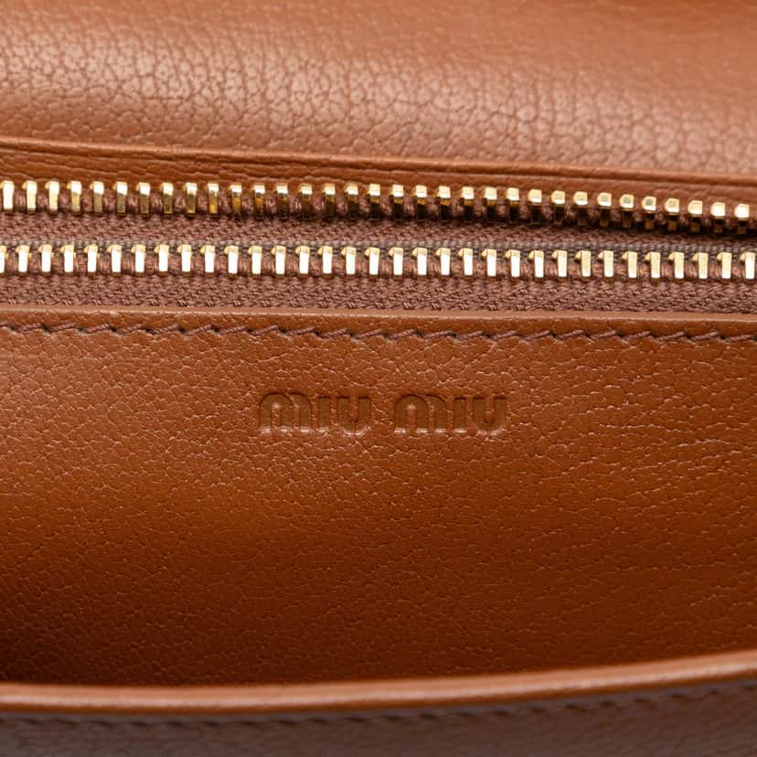 Miu Miu Studded Goatskin Madras Lux Wallet On Chain Brown Leather Very good condition - Box View