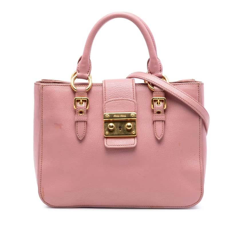 Miu Miu Goatskin Madras Satchel Pink Leather Very good condition - Front View