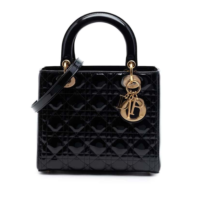 Dior Medium Patent Cannage Lady Dior Black Leather Very good condition - Front View